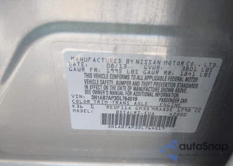 2013 Nissan Sentra Sr from USA, damaged, VIN 3N1AB7AP3DL764519